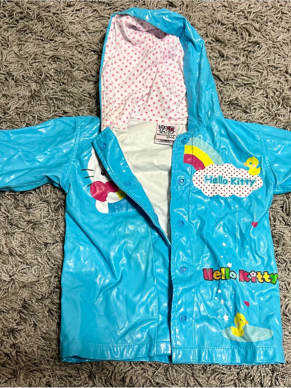 Sanrio Hello Kitty Blue Pink Lined Kids Raincoat